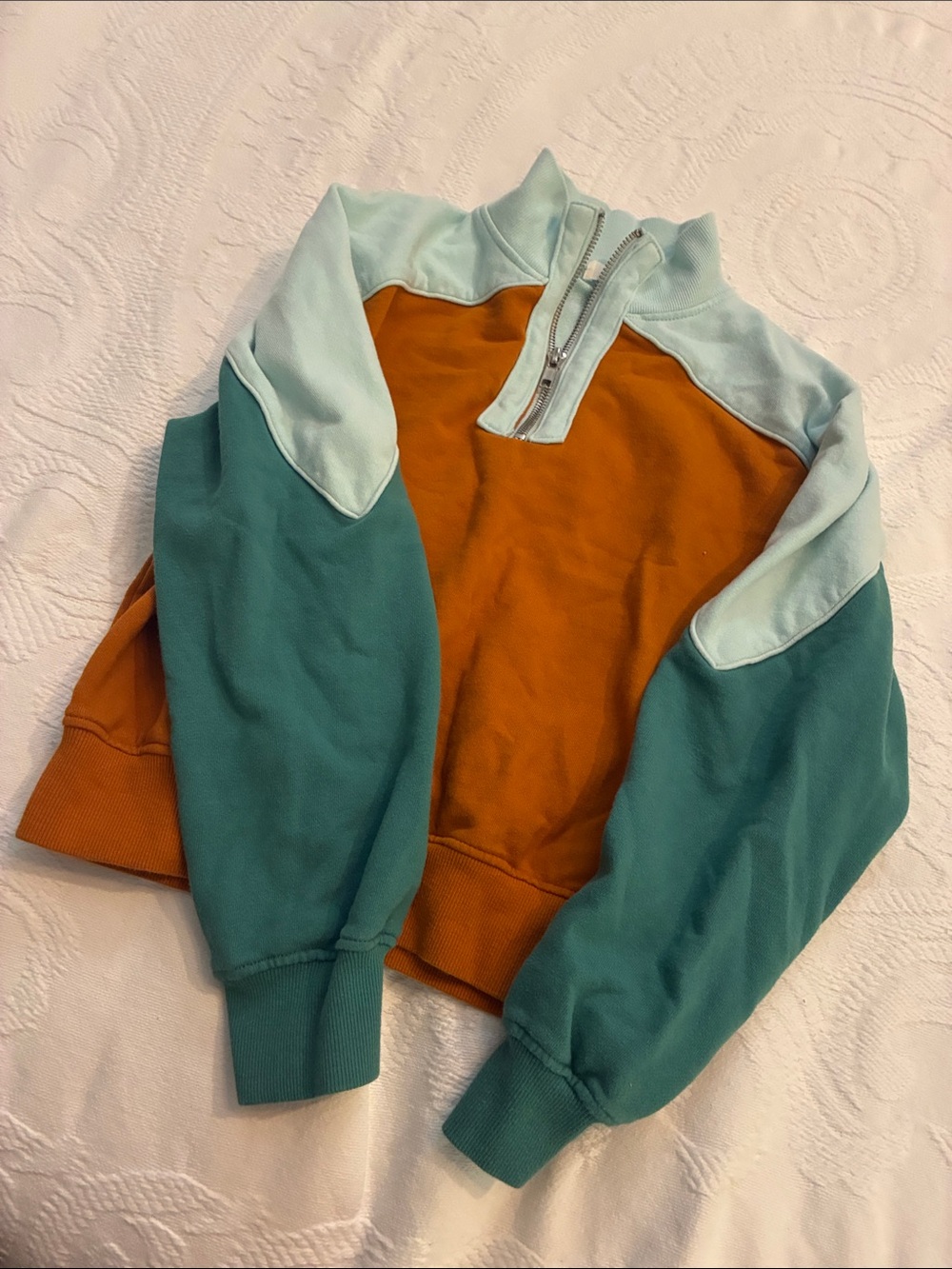 BKE Colorblock Half-Zip Sweatshirt in Rust, Teal & Mint